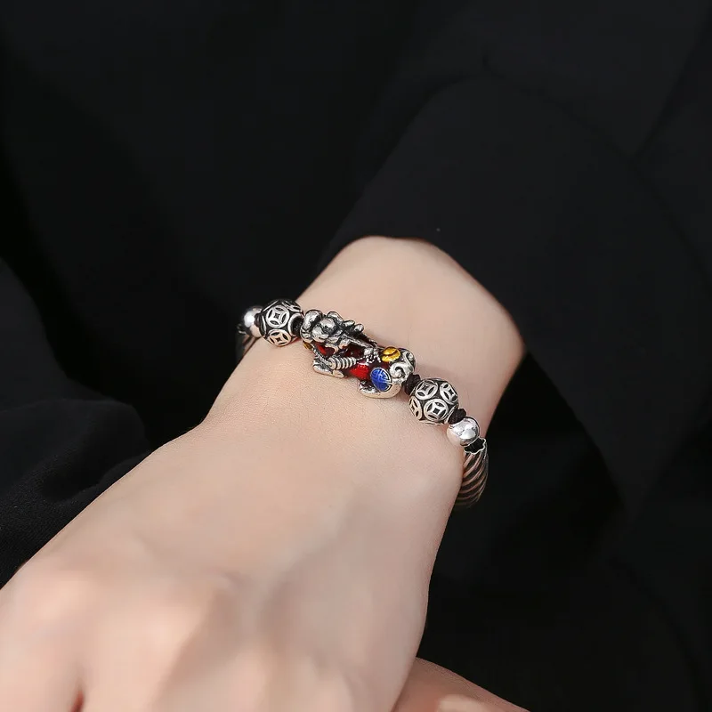 Ethnic Style Relief Coin Bead Pixiu Bracelet For Men Jewelry Vintage Wealth Beast Bracelet Male Hand Accessories Lucky Pendant - Image 2