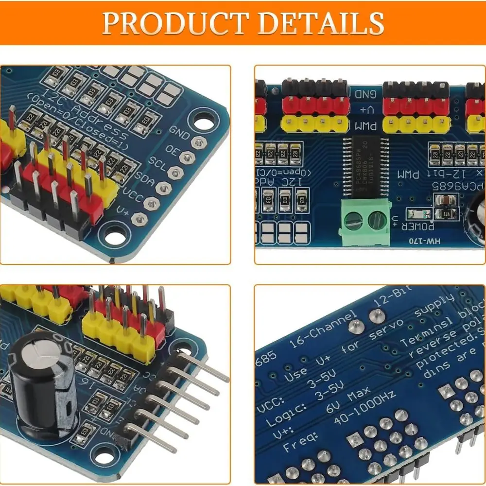

NEW 16 Channels PCA9685PW Module 12-bit PWM Servo Motor Driver IIC Module Robotics Projects