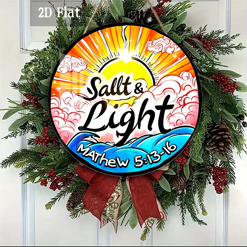 2D Flat, 1pc Salt and Light Bible Verse Wall Plaque - Matthew 5:13-16 Scripture Hanging Decor with Salt & Light Verse, Round Fra