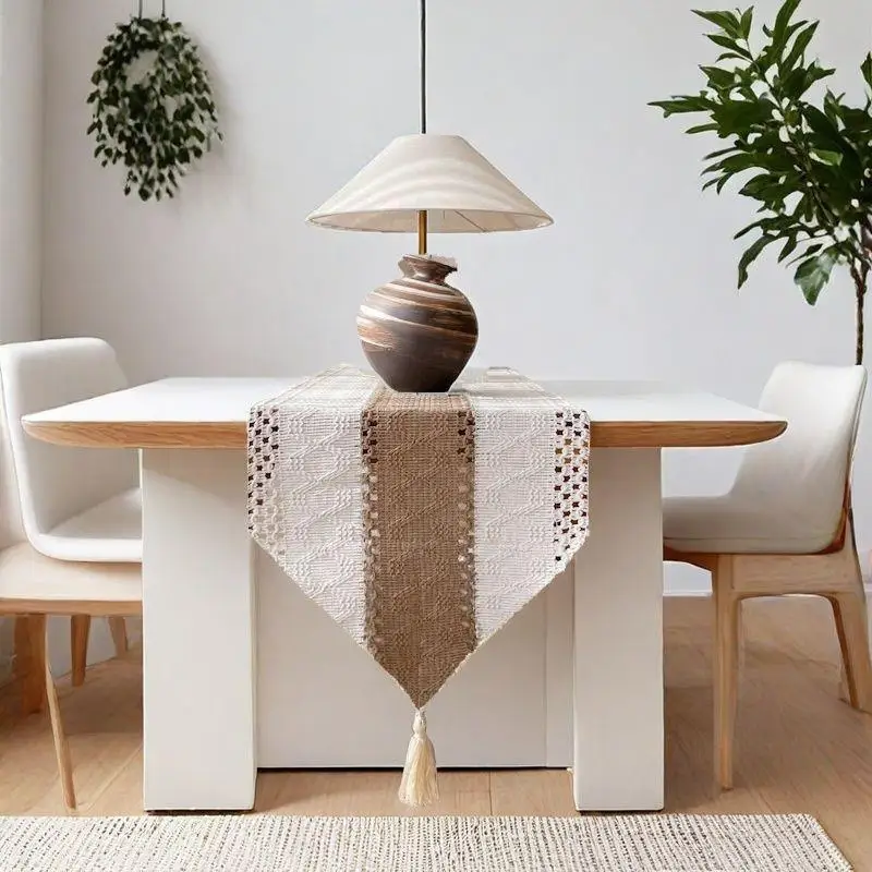 American Style Cotton Linen Country Table Flag Retro Nordic Hollow out Simple Tassel Tablecloth for TV Cabinet Dining Table L...