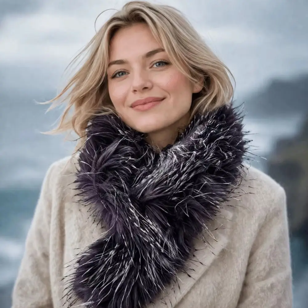 Fashion Thick Magnetic Fluffy Scarf Warm Magnetic Buckle Tassels Collar Neck Warmer Soft Texture Faux Fur Scarf Holiday Gifting