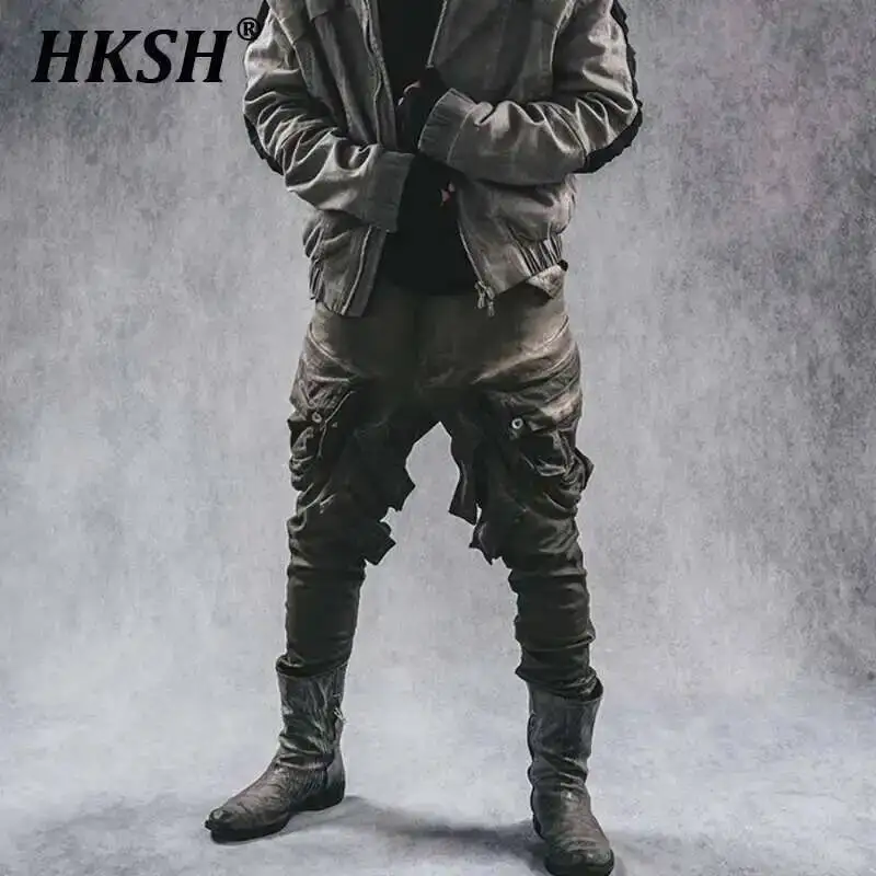 

HKSH Autumn Winter Heavy Weight Three-dimensional Multi Pocket High-density Elastic Oil Stain Cold Dyeing Vintage Pants HK3907