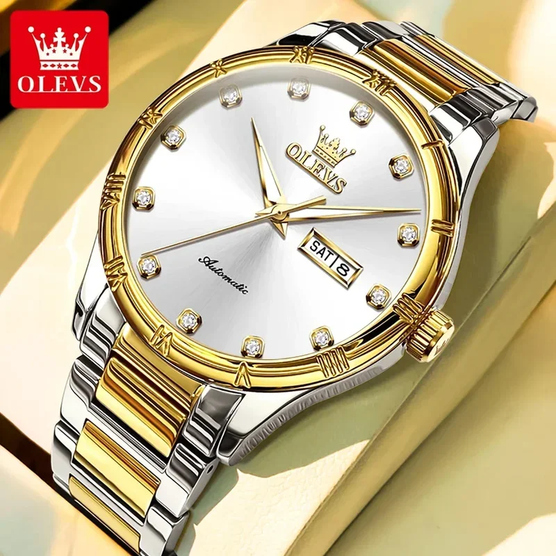 

OLEVS 7030 Men's Watches Men Business Wristwatch Zircon Scale Dual Calendar Display Waterproof Luminous Reloj Hombre