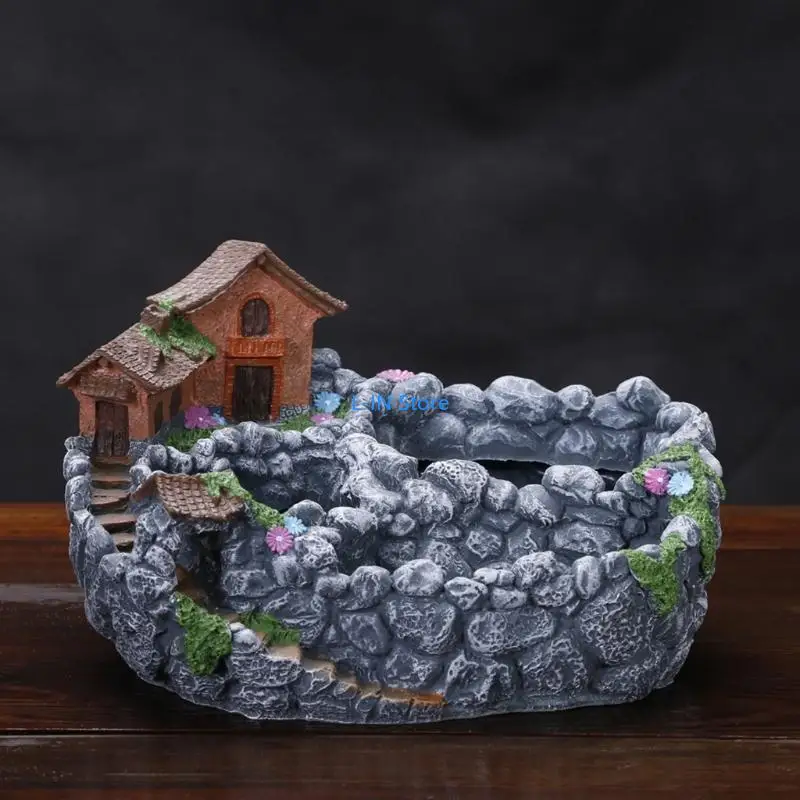 Fairy Resin Planter Modern Garden thu nhỏ Ngôi nhà ngọt ngào hoa DIY chậu bonsai cho cây mọng nước ngoài trời