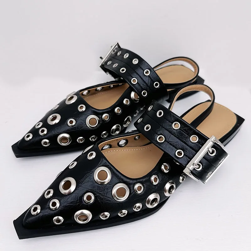 Big Size Luxury Women Flats Sandals Shoes Female Casual Buckle Strap Fashion Pointed Toe Ladies Sandals Shoes Slingback