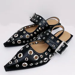 Big Size Luxury Women Flats Sandals Shoes Female Casual Buckle Strap Fashion Pointed Toe Ladies Sandals Shoes Slingback