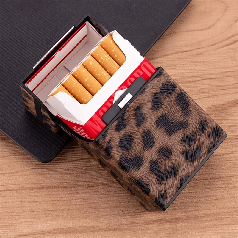 Leopard Print Cigarette Case Portable Flip Cover Soft Cigarette Case Protective Cover Leather Tobacco Holder Box 20 Cigarettes