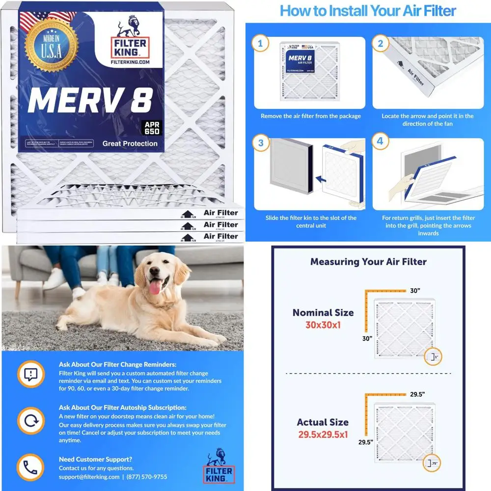 12팩 MERV 8 주름형 공기 필터 HVAC 시스템용 - 16x19x1, 실제 크기 15.5x18.5x0.7, 미국산, 고효율 난방기 필터