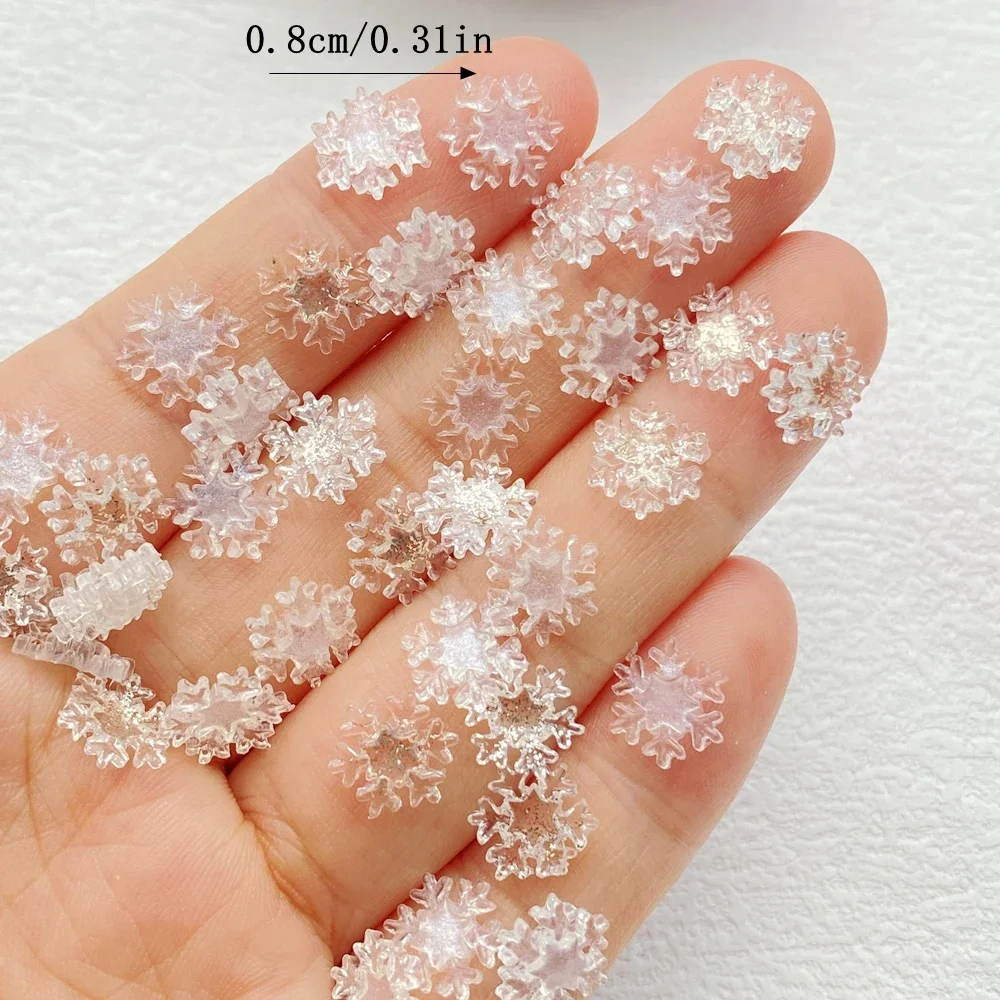 100pcs Resin Mini Colorful Christmas Snowflakes Nail Art Flatback Stone DIY Bow Scrapbook Christmas Decor Accessories Crafts