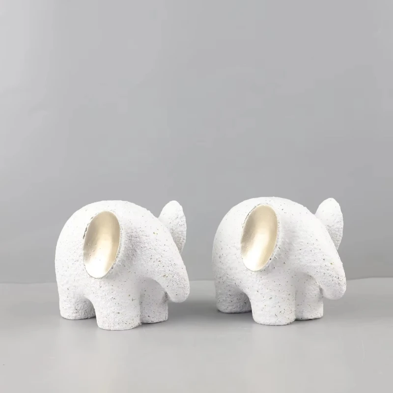 

Custom Resin Sand Art White Gold Elephant Statue Multi-stone Cute Animal Figurine