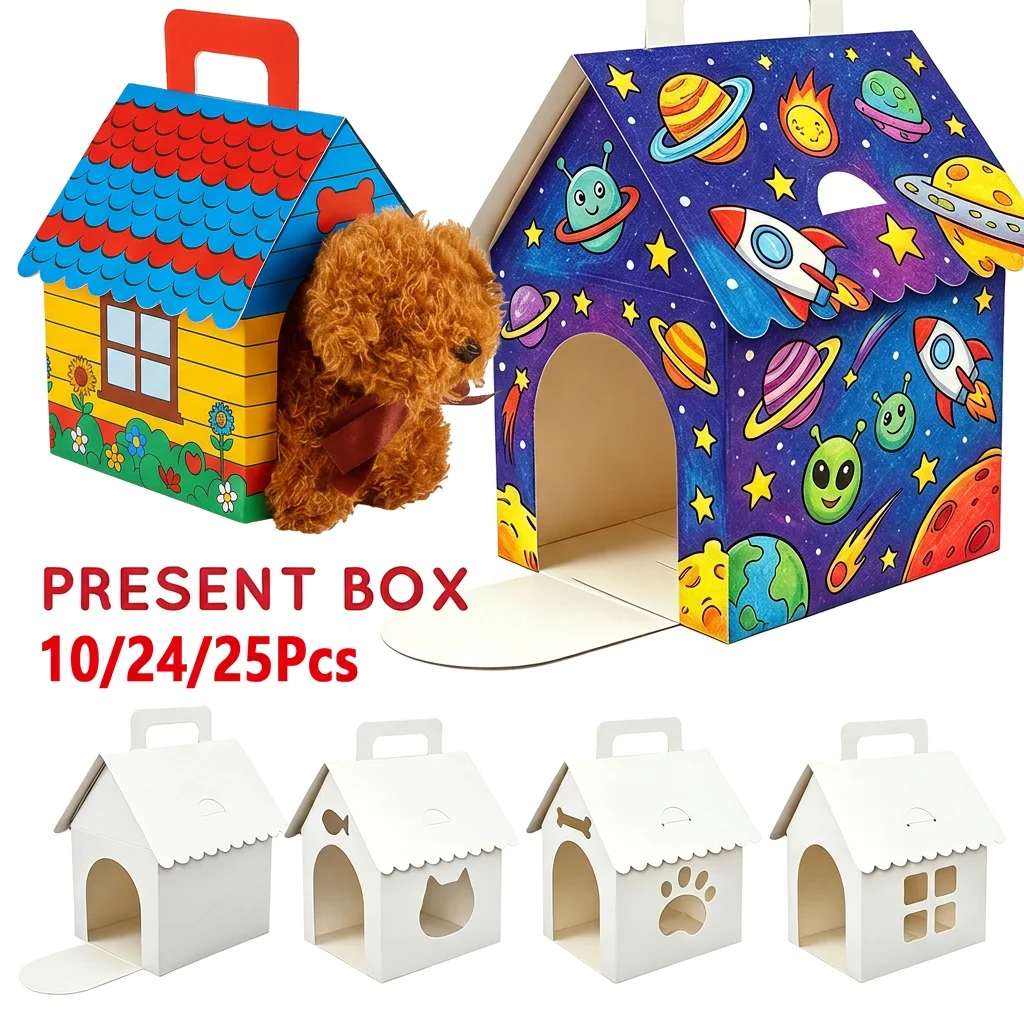 Caixas de lembrancinhas para festas de cachorros, caixas em branco para personalizar, com desenho de casinha de cachorro, para guardar doces e guloseimas, para festas de aniversário de cachorros adotados e animais de estimação.