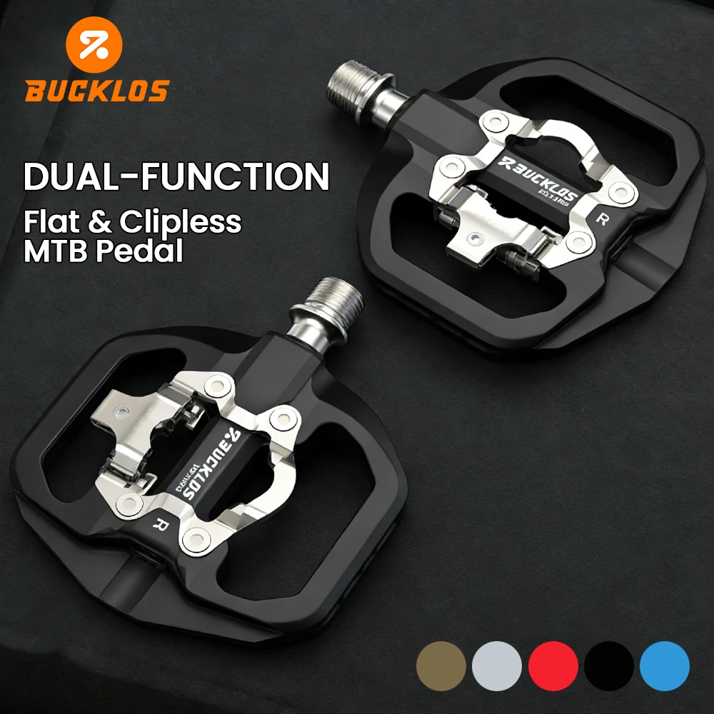 Pédales de vélo BUCKLOS antidérapantes pour VTT et vélo de route, plateforme double fonction, plates et clipless, ultralégères, avec caleçons de cyclisme, pièce de vélo