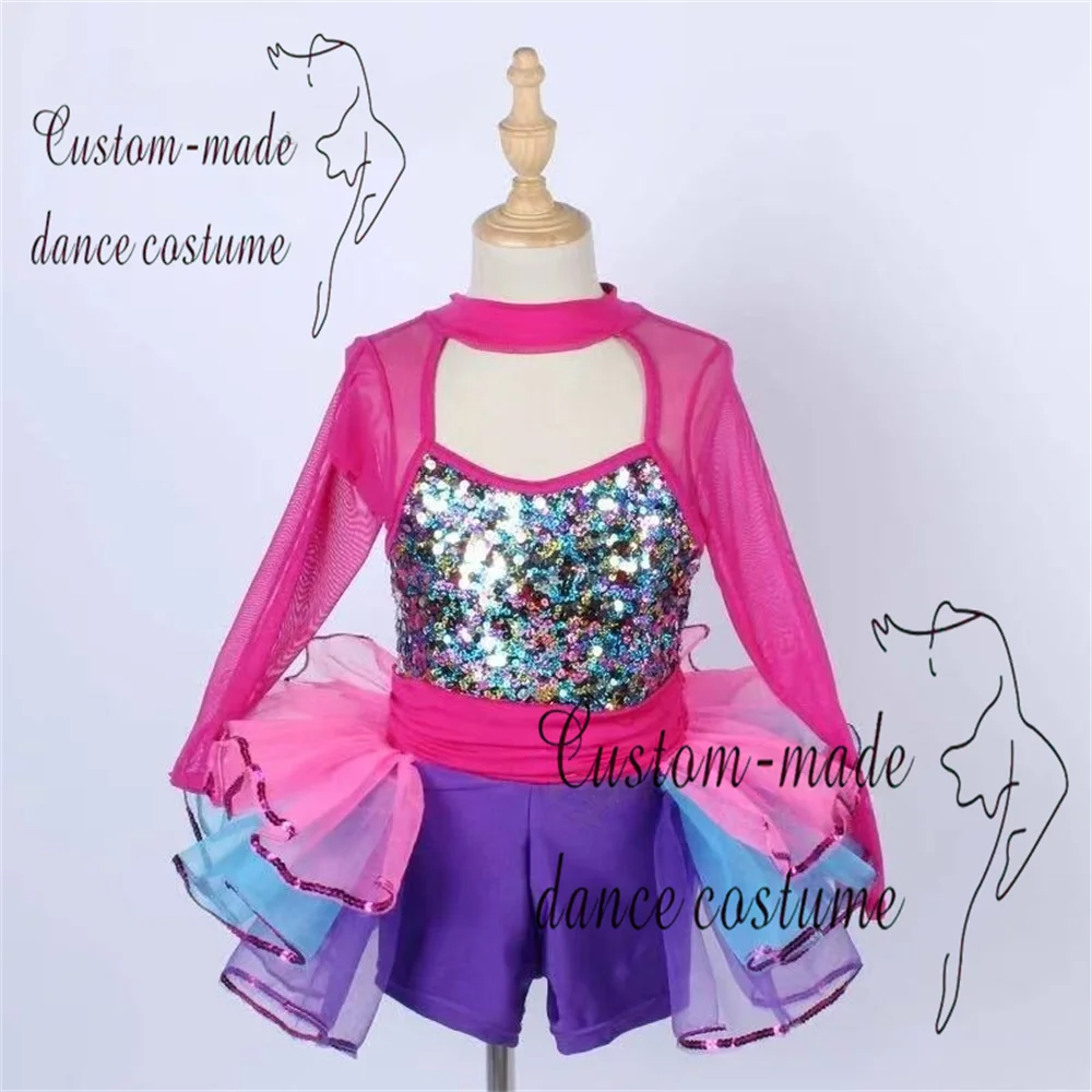 

Spring and autumn sequined long-sleeve dance dress bodysuit stage costume performance outfit tulle skirt