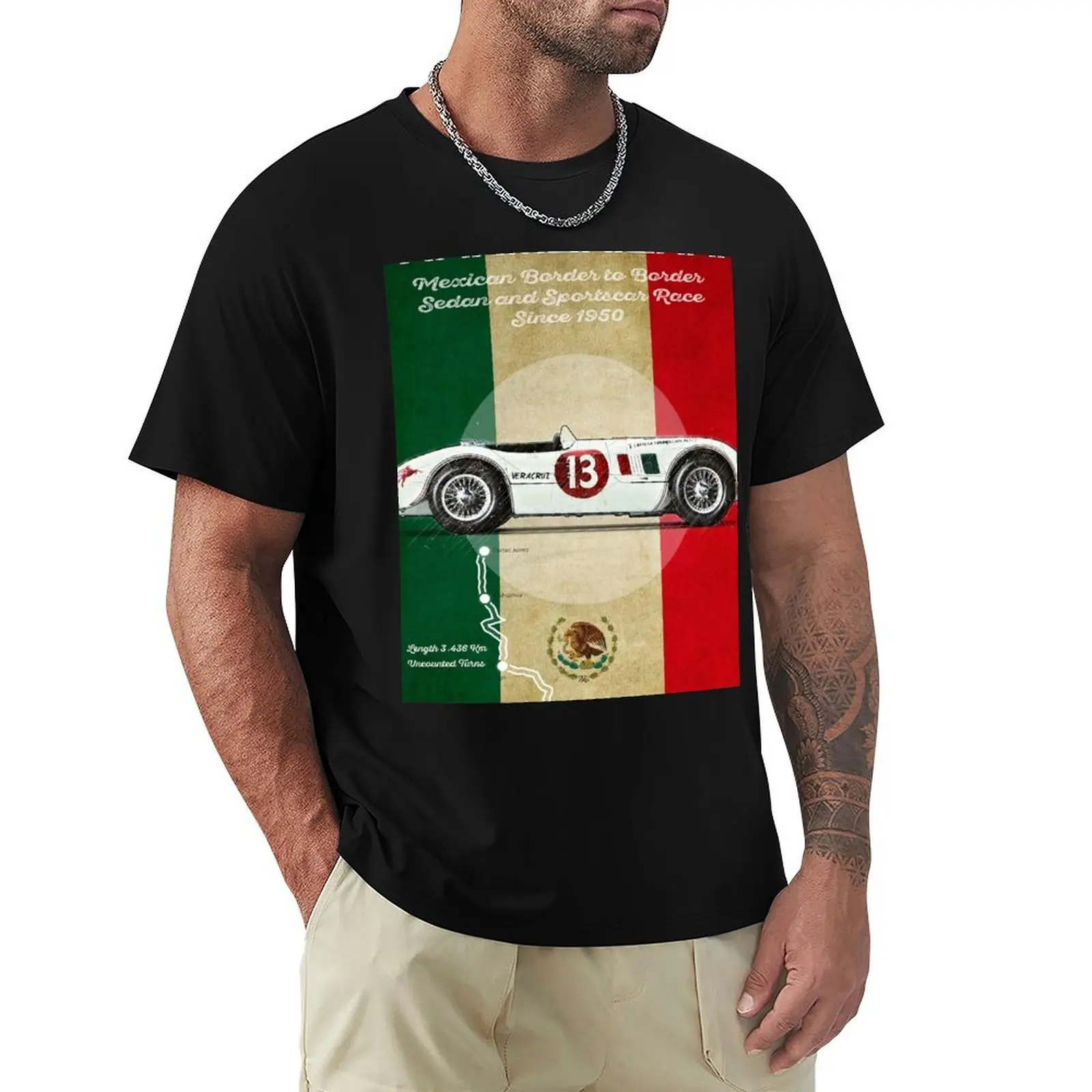 Camiseta Carrera Panamericana Vintage Tipo C, Básica, Transpirable, de Color Sólido