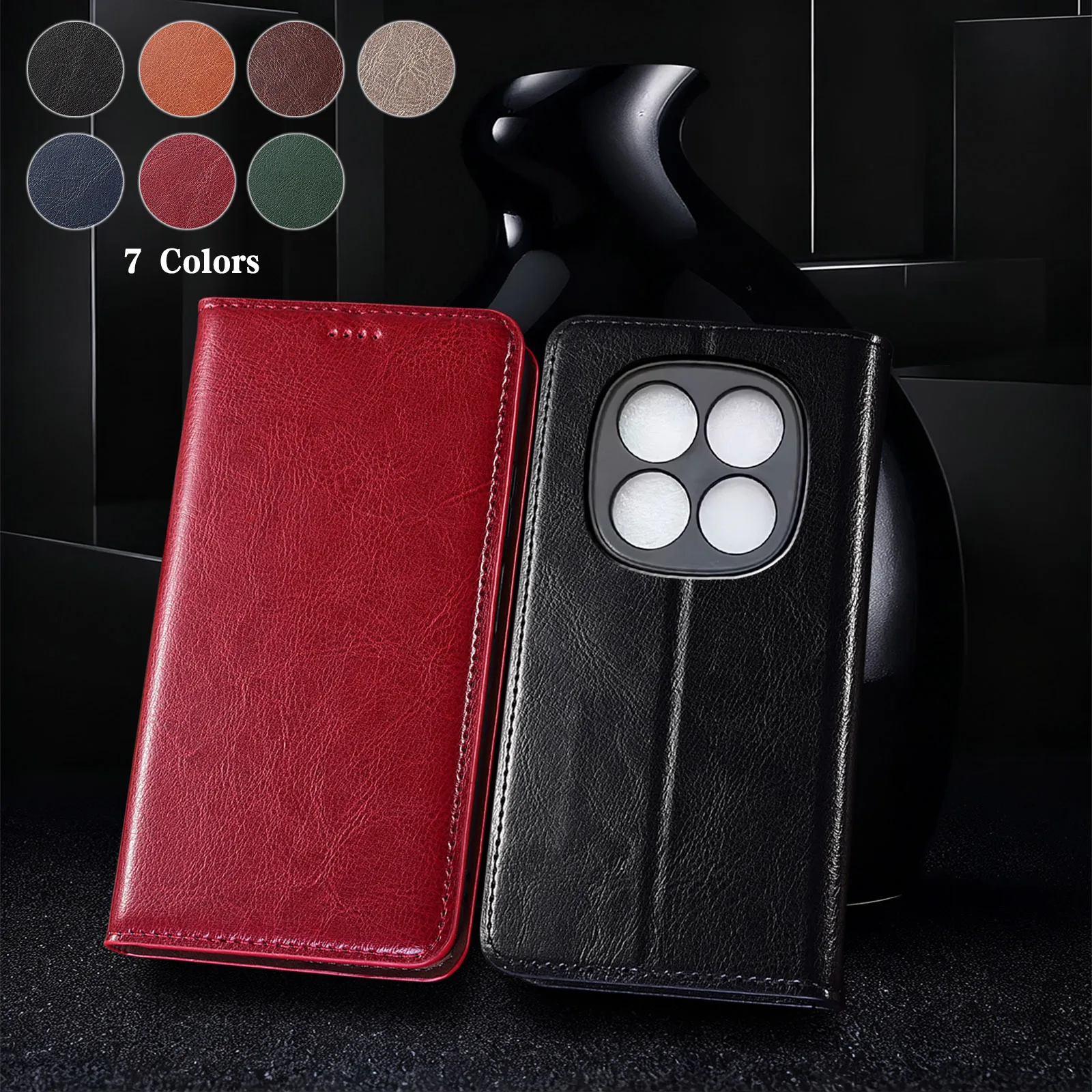 

Для Redmi Note 10 10S 11 12 12S 13 14 14S Pro Plus 4G 5G Turbo Crazy Horse с тремя карточками из натуральной кожи, раскладной чехол для телефона