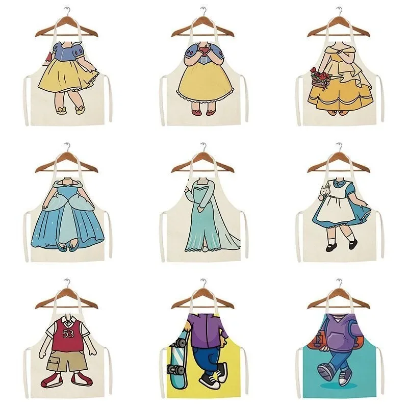Modern Simple Princess Pattern Apron - Sleeveless Linen Kitchen Cooking & Baking Apron, Ideal for Home Cleaning