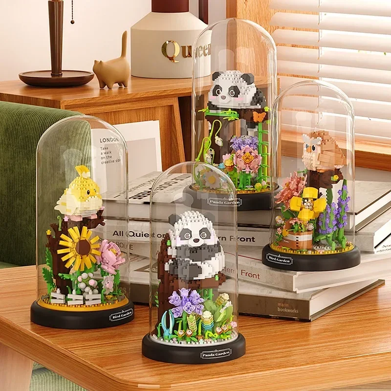 Panda Diamant Bausteine Blume Eule Tier Zusammengebaut Vogel 3D Modell Kunststoff Puzzle Ziegel Spielzeug Für Geschenke Mit Display