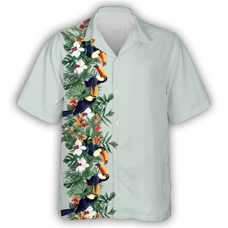 Zomer Toekan Vogels 3d Print Shirts Mannen Vrouwen Mode Shirt Casual Hawaiian Streetwear Shirt Met Korte Mouwen Blouse Man Kleding