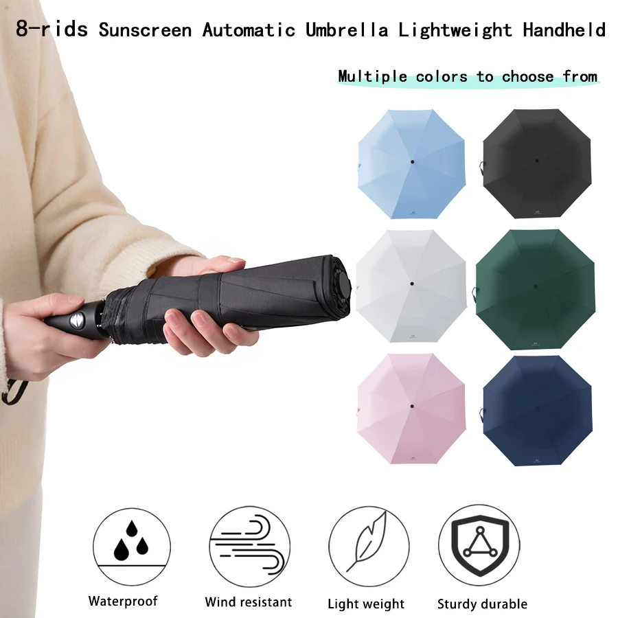 8 Ribs Travel Rain Sun Umbrellas Windproof Multi-color Travel Umbrella Automatic Open And Close image 3