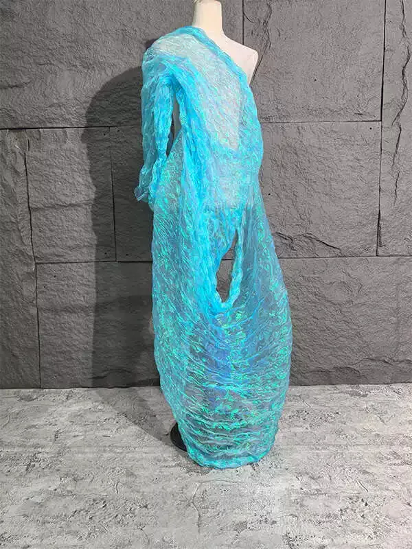 1yard Gradient iridescent organza pleated water light yarn fabric background decoration dress designer fabric for clothing view 3