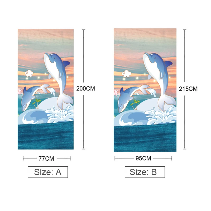 3D Door Sticker Cartoon Dolphin Wall Mural Art Wallpaper Poster Wall Paper PVC Self Adhesive Removable Home Decor Door Decal