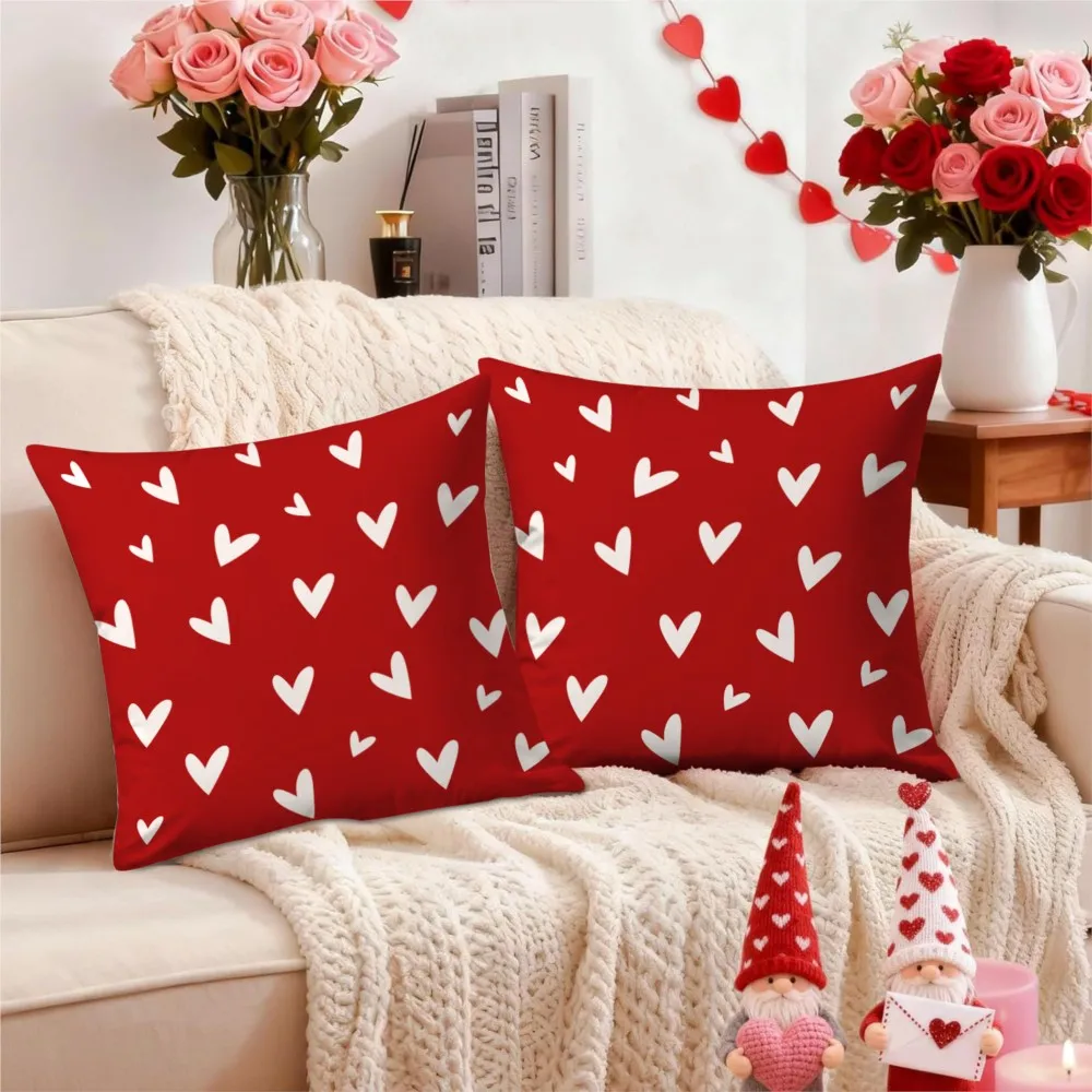 1Pc Personalized Valentine's Day Love Red Heart Pattern Throw Pillow, Double-Sided Design, Soft Plush Cushion with Insert