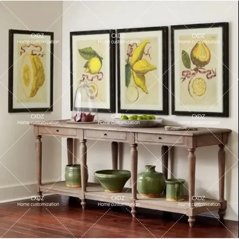Nordic Retro Pure Solid Wood Entrance Table Foyer Side Cabinet Loft Industrial Style Writing Desk Document Storage Computer