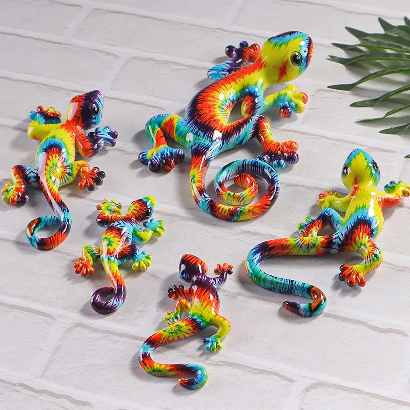 Creative Color House Lizard Statue Figurine Resin Sculpture Cabinet Wall Hang Home Office Bar Store Decoration Ornament Crafts