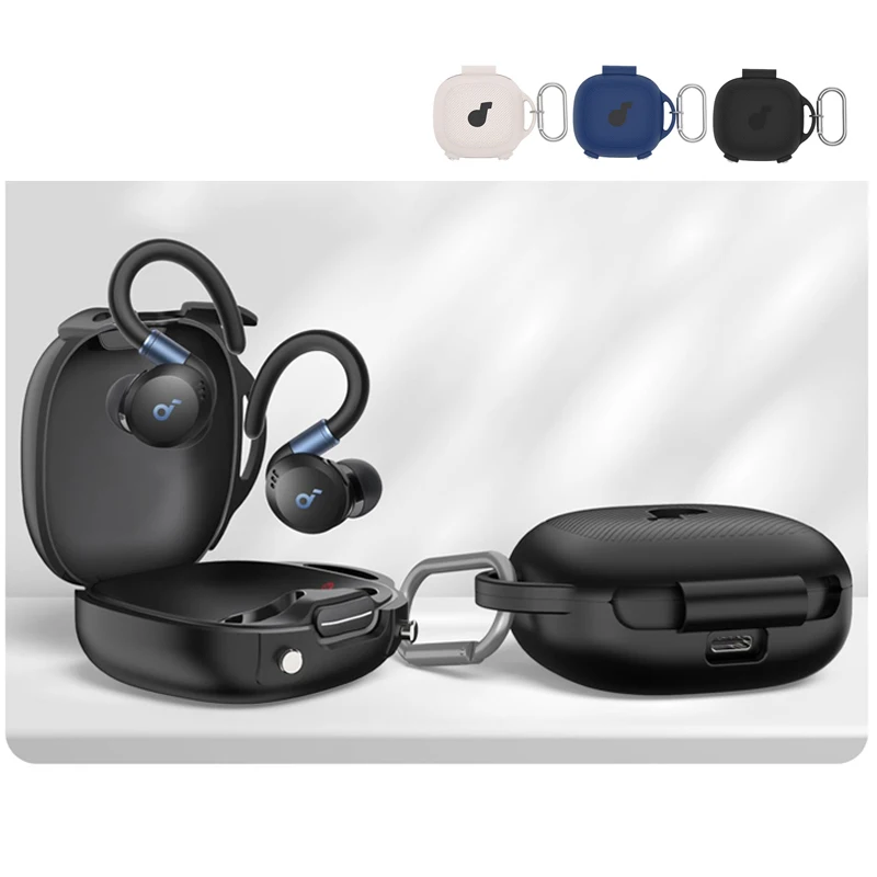 Silikonhülle mit Karabiner für Anker SoundCore Sport X20 Schutzhülle Kratzfeste Ohrhörer-Schutzhülle