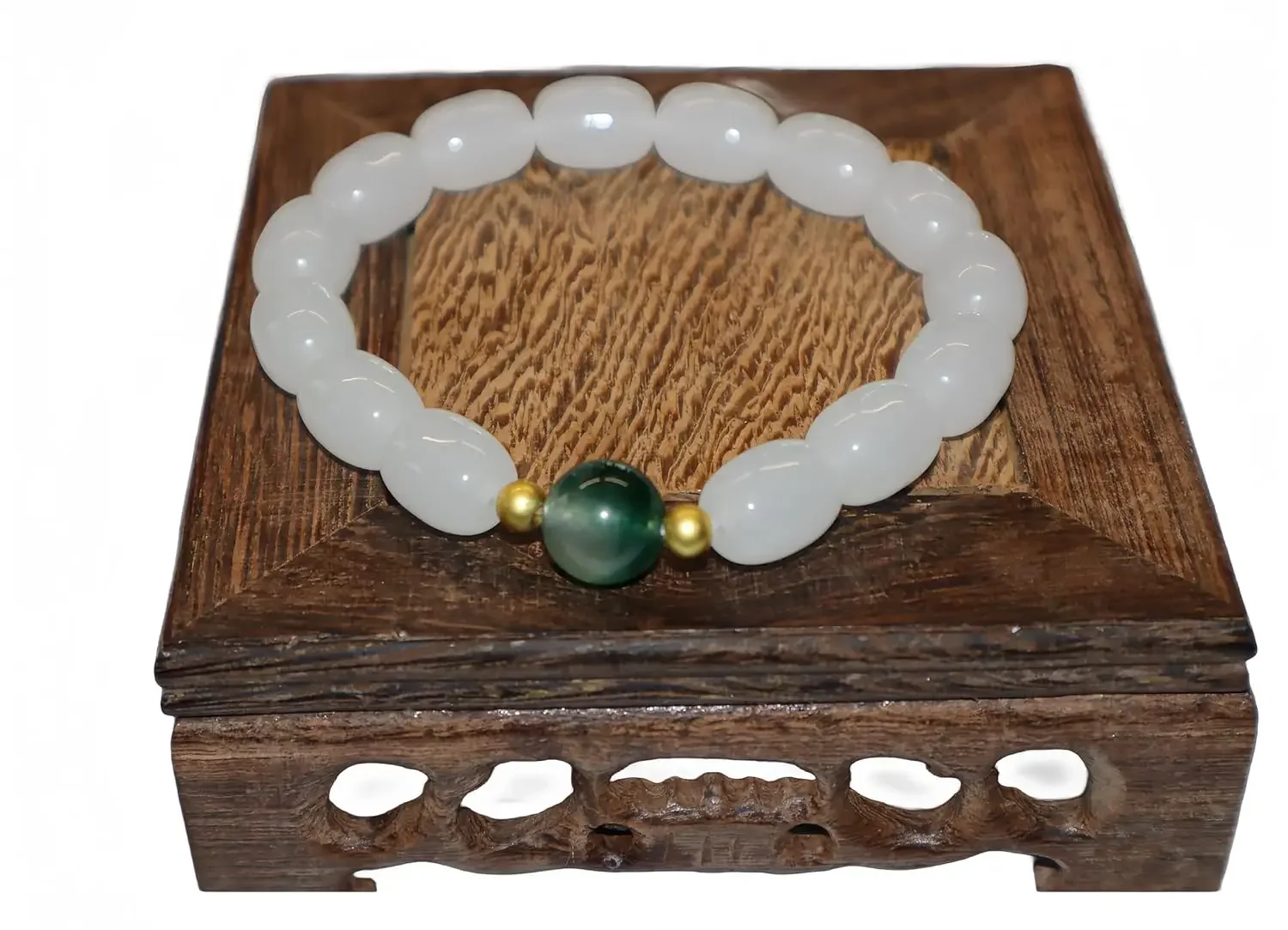 

Эластичный браслет из натурального белого нефрита - ювелирные изделия унисекс с акцентами из зеленого нефрита