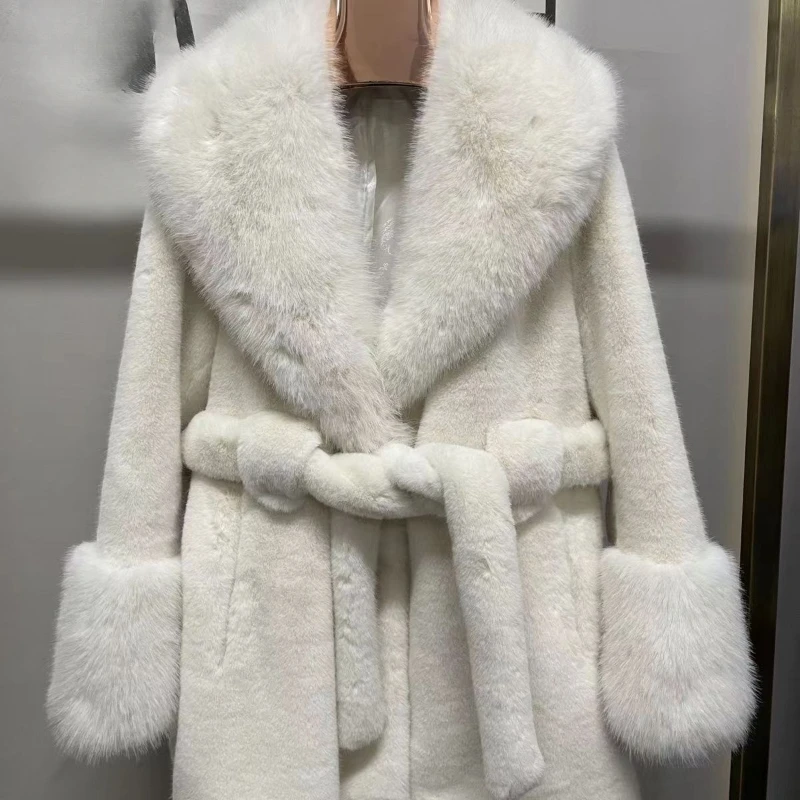 Large Collar Long Slim Fit Coat Women, Eco-Friendly Mink Faux Fox Fur Plush Jacket, High-End Fashion Edition, Winter, New, 2024