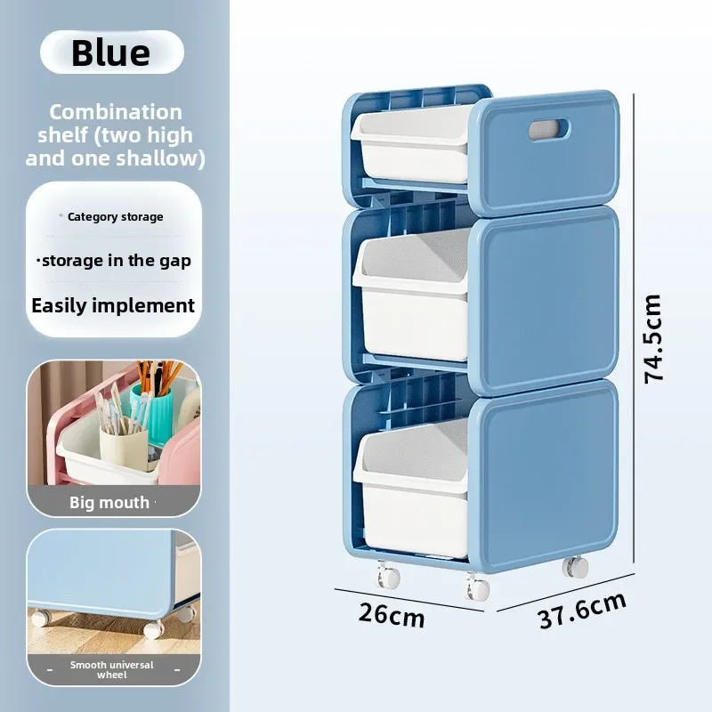 Storage Cart Books Organizer Rolling Movable Rack Cartoon Sticker Decor Trolly Cart Removable Storage Rack Home Backpack