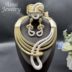 Exquisite 18K Gold Plated 4Pcs Jewelry Set for Women Big Size Necklace Earring Bracelet Ring African Bridal Wedding Party Gifts