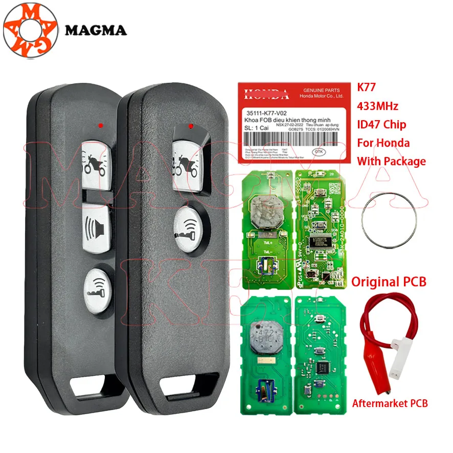 MAGMA الأصلي K77 433MHz 47 رقاقة مفتاح التحكم عن بعد لهوندا دراجة نارية سكوتر K77 ADV SH 150 فورزا 300 PCX150 مع حزمة #1