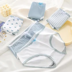 5pcs Soft Briefs for Women Sweet Heart Plaid Print Panties Gentle Breathable Intimates for Daily Comfort