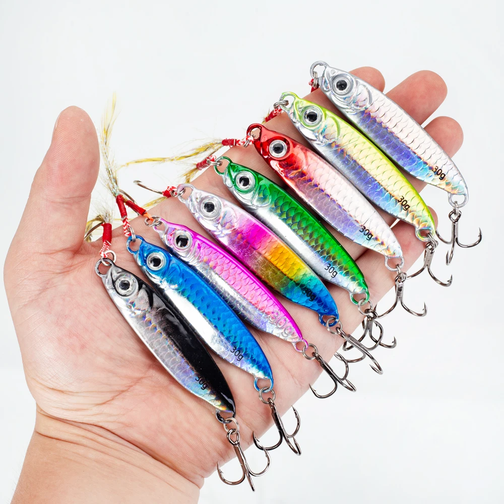 8Pcs Metal Fishing Lure 7g/10g/15g/20g/25g/30g Slow Sinking Fishing Jigs 3D Eyes Laser Fishing Bait with Sharp Hooks for Fishing gallery 1