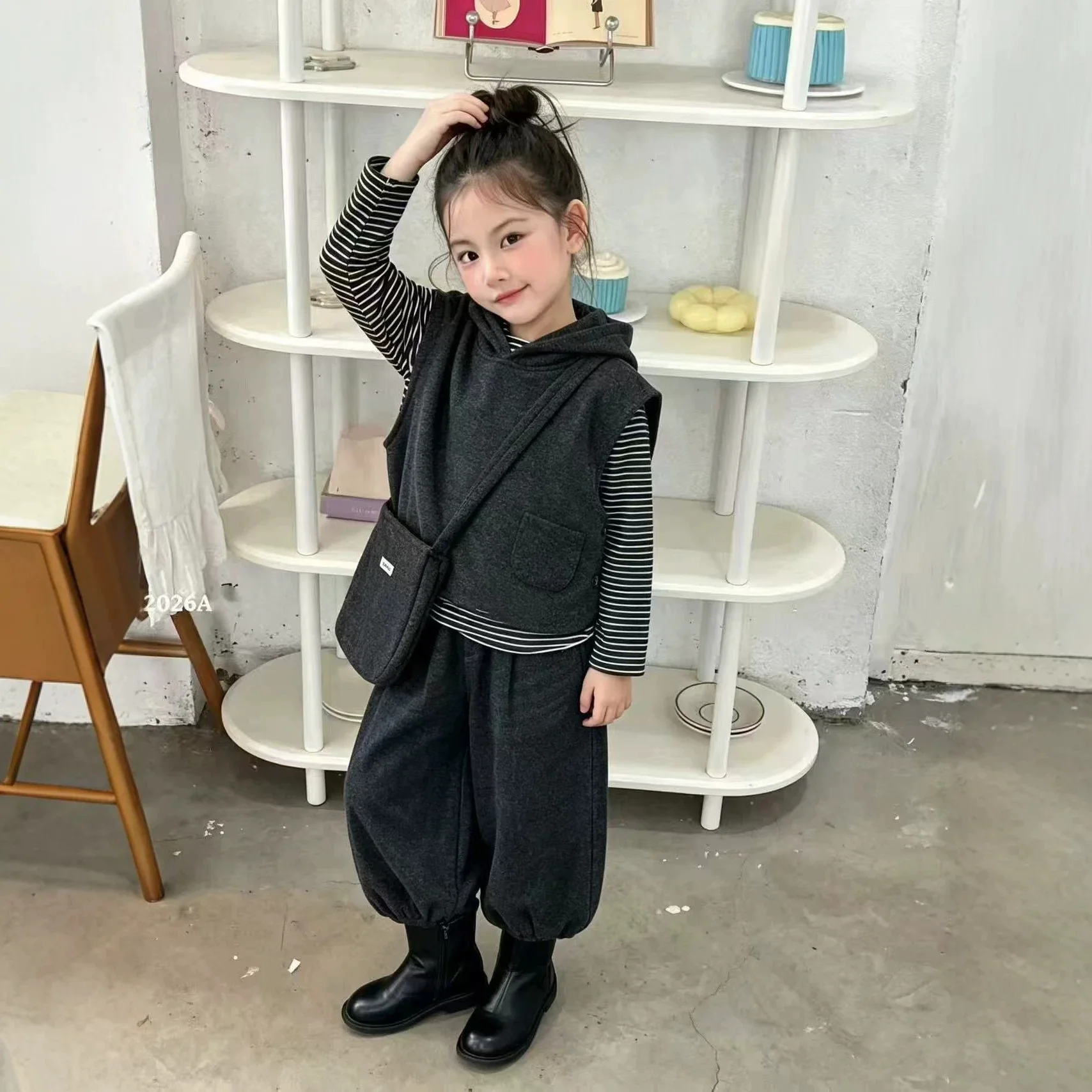 Children Girls 4Pcs Sets RAISE Autumn Kids Babys Girls Soft Striped Undershirt+vest+pant+bag Outfits Toddler Infant Girls Suits