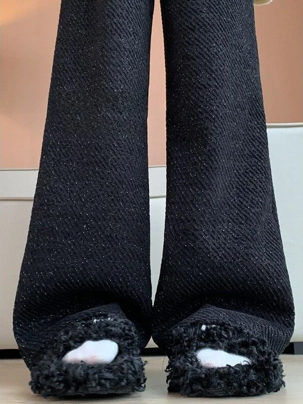 

Брюки-палаццо из блестящего твила Slim Fit с высокой талией, прямые шерстяные брюки для женщин, повседневные, для офиса, в корейском стиле