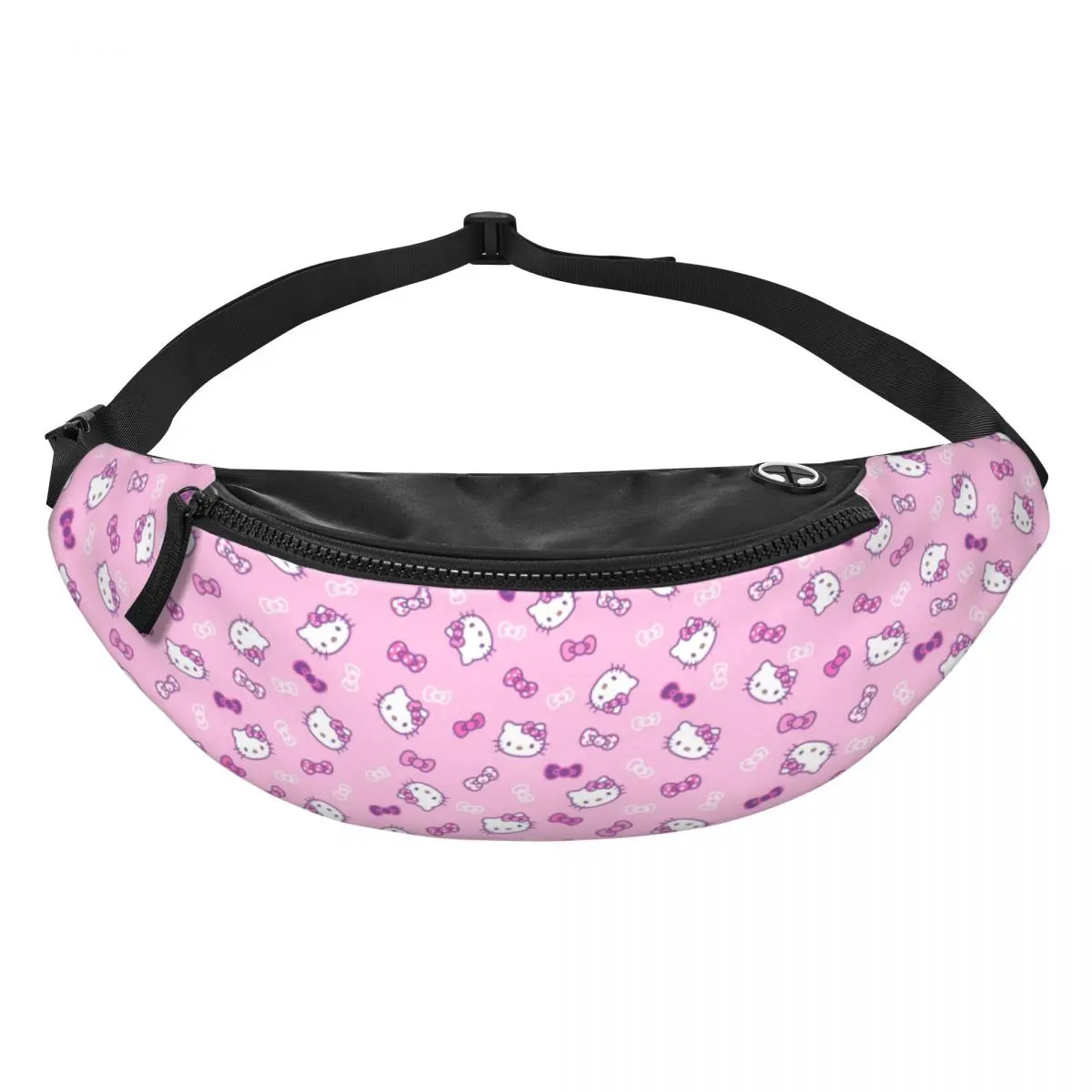 Custom Hello Kitty Pattern Fanny Pack Women Men Cool Crossbody Waist Bag for Camping Biking Phone Money Pouch