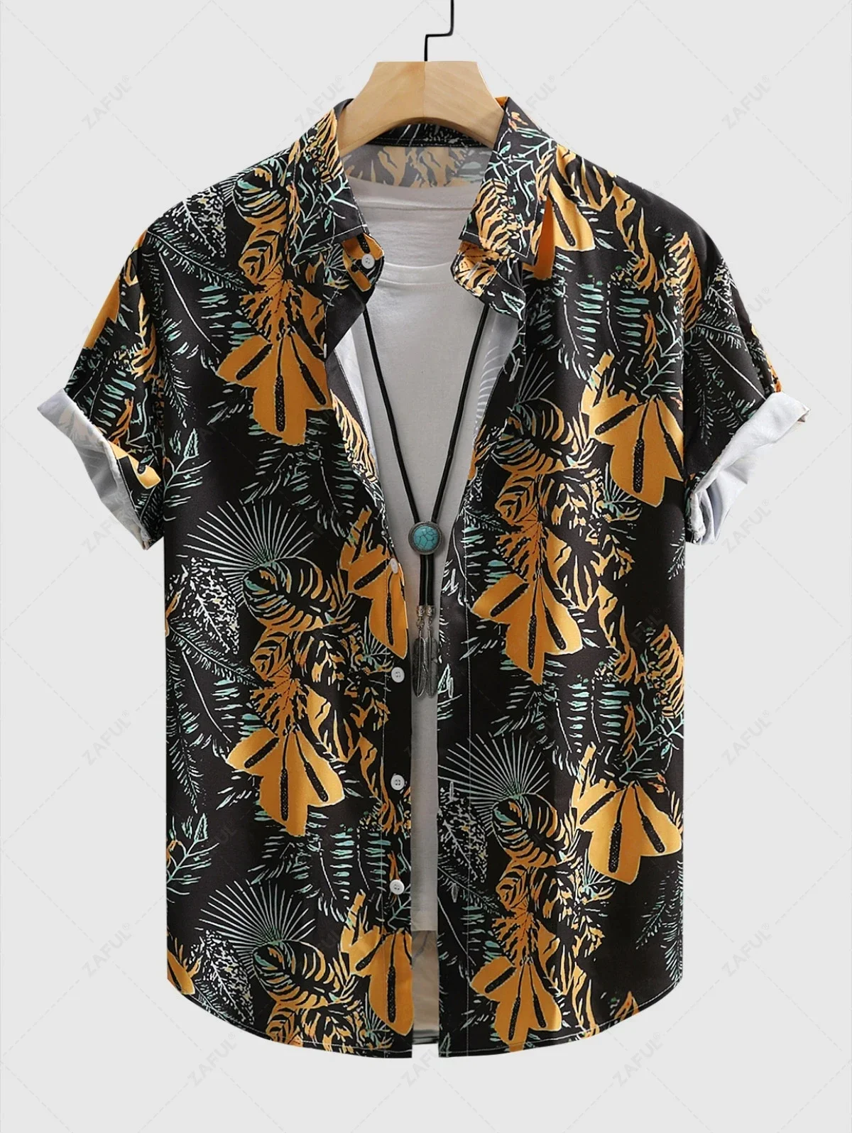

Hawaiian style shirt men's loose short-sleeved tops, 3d printed tropical plants suitable for beach vacation shirts
