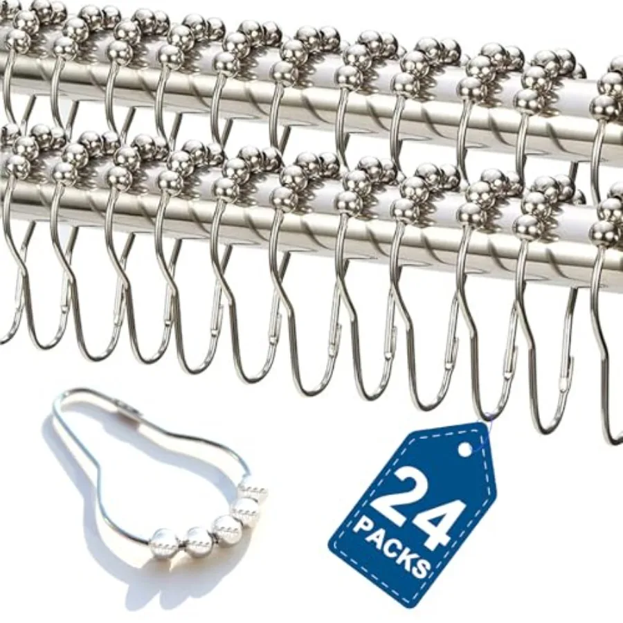 

24 шт., крючки для занавесок для душа из нержавеющей стали, Rt-стойкие кольца для занавесок для душа, полированный никель, тяжелые кольца для карнизов для ванной комнаты D