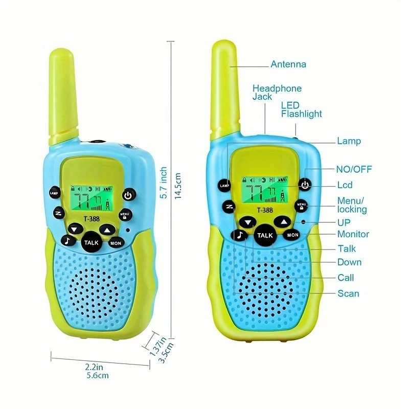 Talkie Walperforé pour enfants, radios bidirectionnelles, lampe de poche LCD rétroéclairée, jouets cadeaux pour garçons et filles, 22 canaux, 3 à 12 ans, 2 paquets