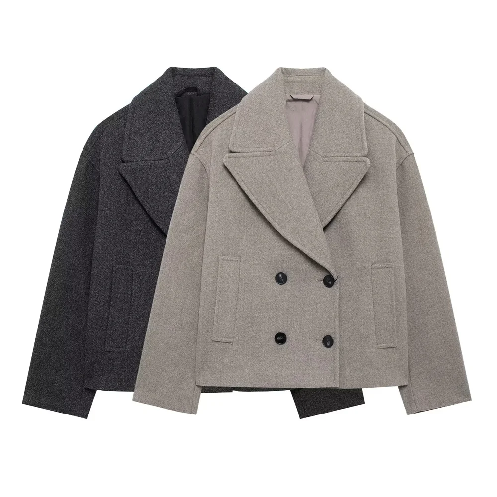 Taop&Za women's 2024 autumn and winter new commuter temperament double-breasted lapel long-sleeved jacket coat