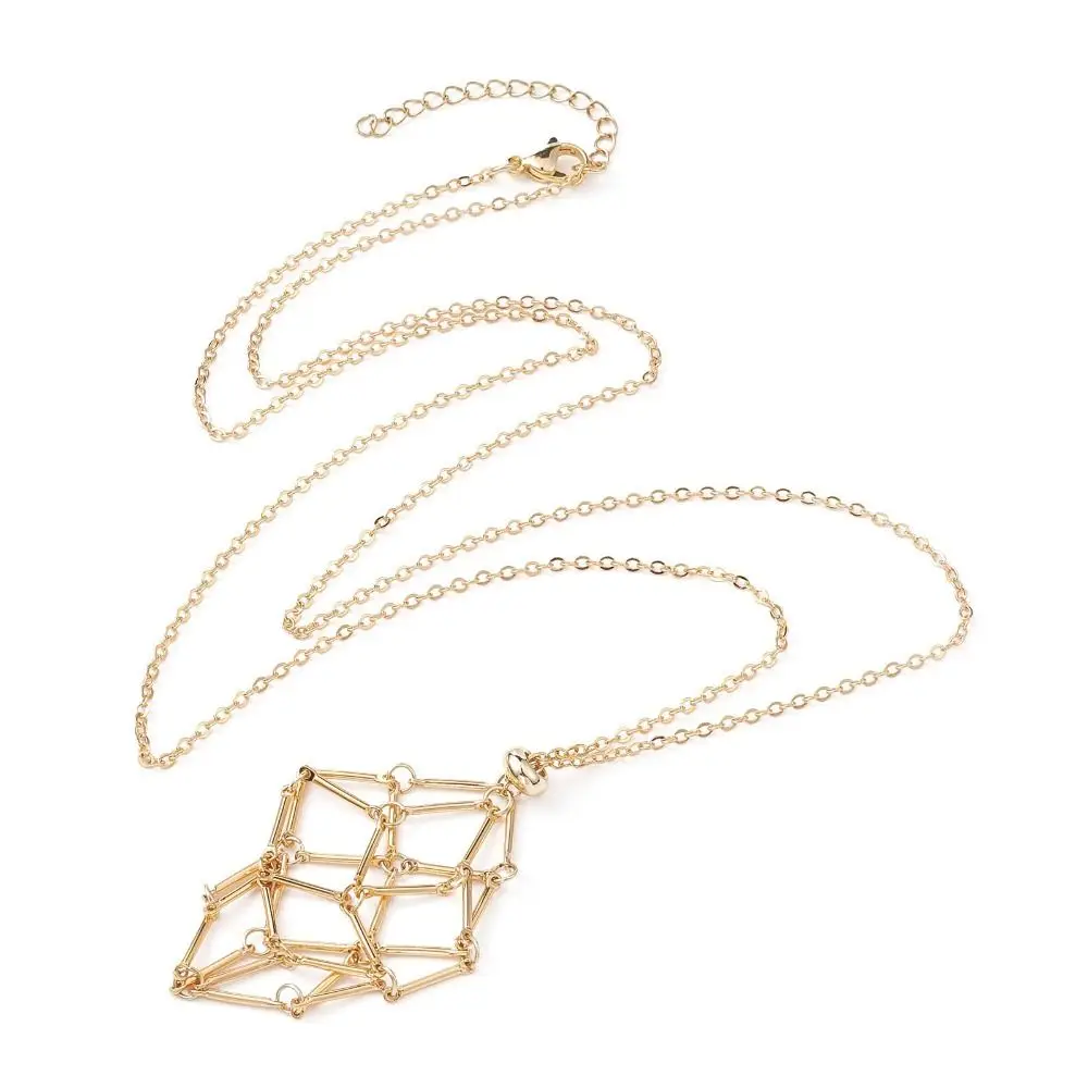 Copper Crystal Holder Cage Necklace Silver Color Interchangeable Crystal Net Metal Necklace Empty Stone Holder Necklace