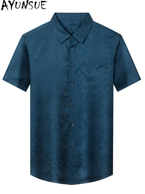 

AYUNSUE New Fashion 100% Real Mulberry Silk Shirt Men Clothing Summer 2026 High-end Short Sleeve Tops Casual Gauze Silk Shirts