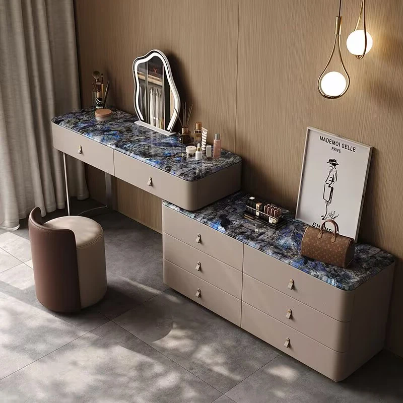 

Saddle leather vanity makeup table light mirror makeup stool Hairstyles drawer storage Dressing room vanity tocador Furniture