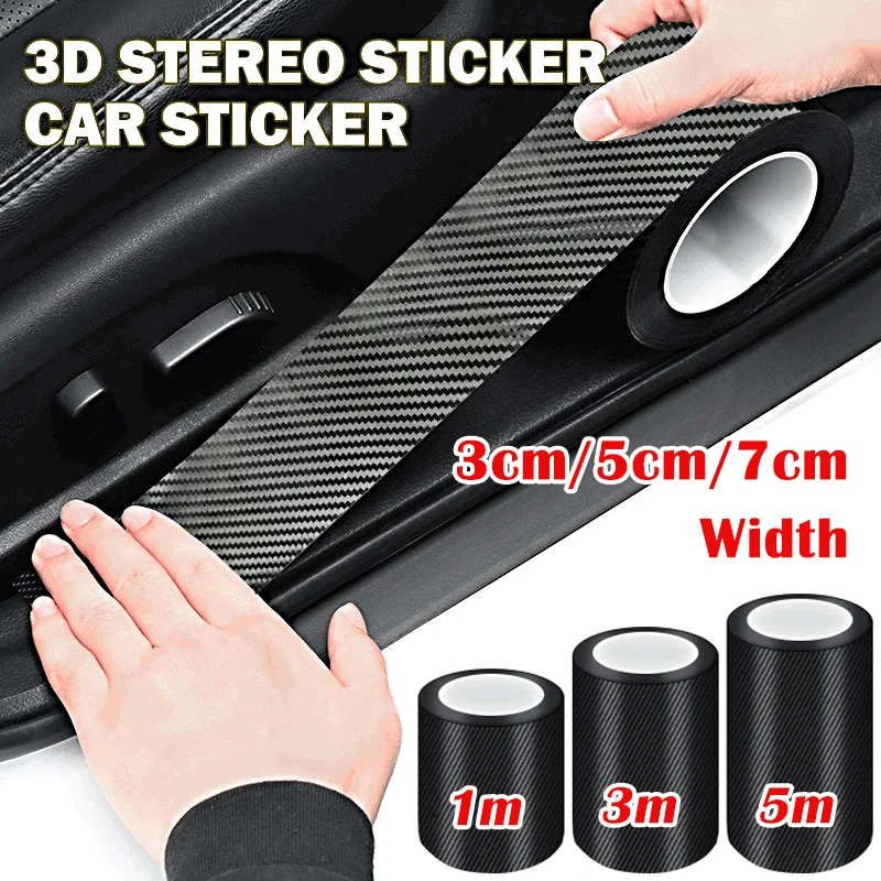 3/5/7cm Car 3D Carbon Fiber Stickers Door Sill Side Mirror Anti Scratch Tapes Sun Protection Waterproof Car Decoration Films