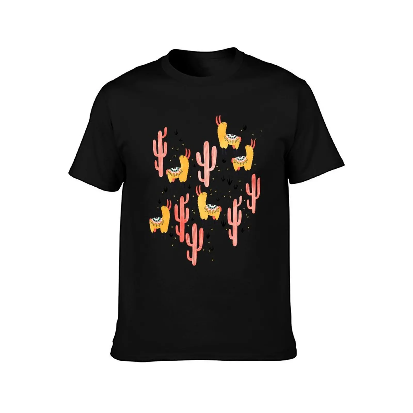 Yellow Llamas Red Cacti T-Shirt t shirt man plain T-Shirt