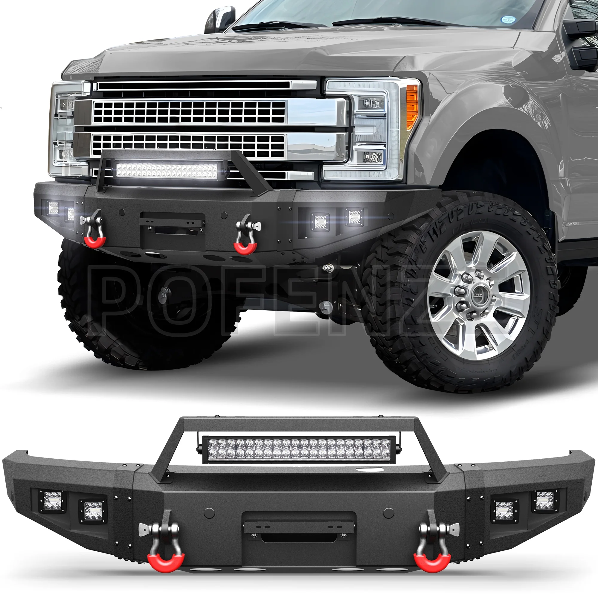

Front Bumper with Winch Plate for 2017-2022 F250/F350/F450, Textured Black Bumper for Ford F250 F350 F450 with D-rings, Light