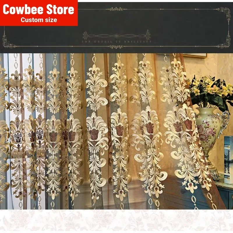 Custom Size Luxurious European Embroidery Yarn Partition To Prevent Mosquitoes Curtains for Living Room Bedroom Dining Classic
